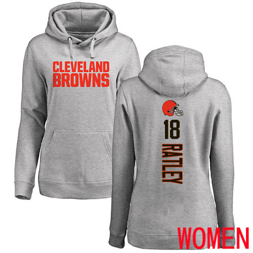 Cleveland Browns Damion Ratley Women Ash Jersey 18 NFL Football Backer Pullover Hoodie Sweatshirt